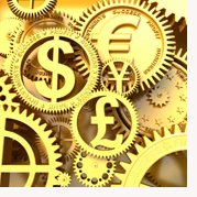 image of monetary symbols made into the cogs of a machine